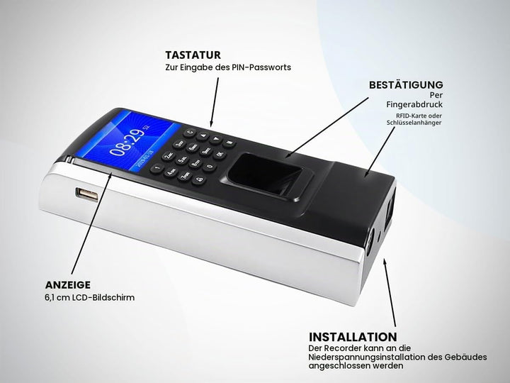 HDWR CTR12 Einstempeln in Der Maschine, Zeiterfassung, Stechuhr mit Fingerabdruck, Passwort und 125k
