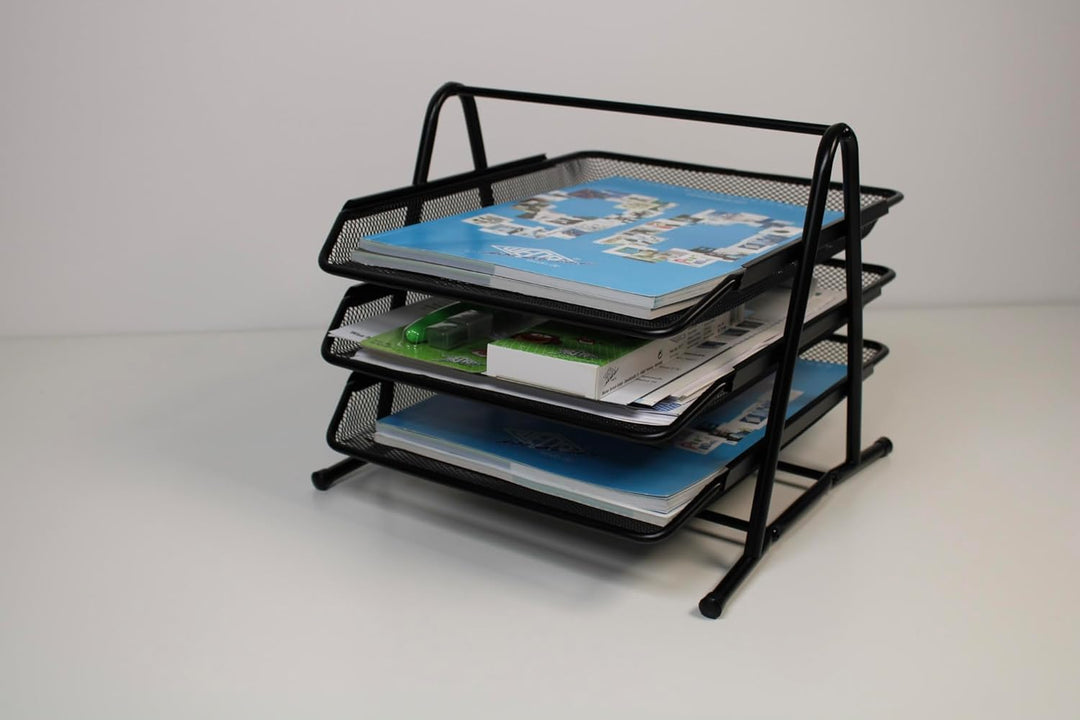 Wedo 65801 Briefablage Office (aus Drahtmetall, 3 Fächer, passend bis C4-Format, 35 x 30 x 27 cm) sc