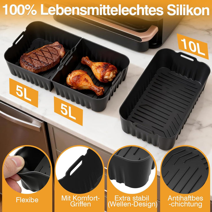 Heissluftfritteuse Silikonform Zubehör für COSORI Dual Blaze TwinFry 10L, 3 Stück Airfryer Silikonfo