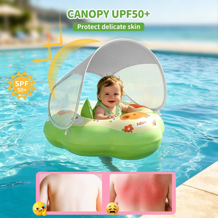 Schwimmring Baby mit Abnehmbarem Sonnendach, Baby Schwimmhilfe mit Sicherheitssitz, UPF50+ UV-Schutz