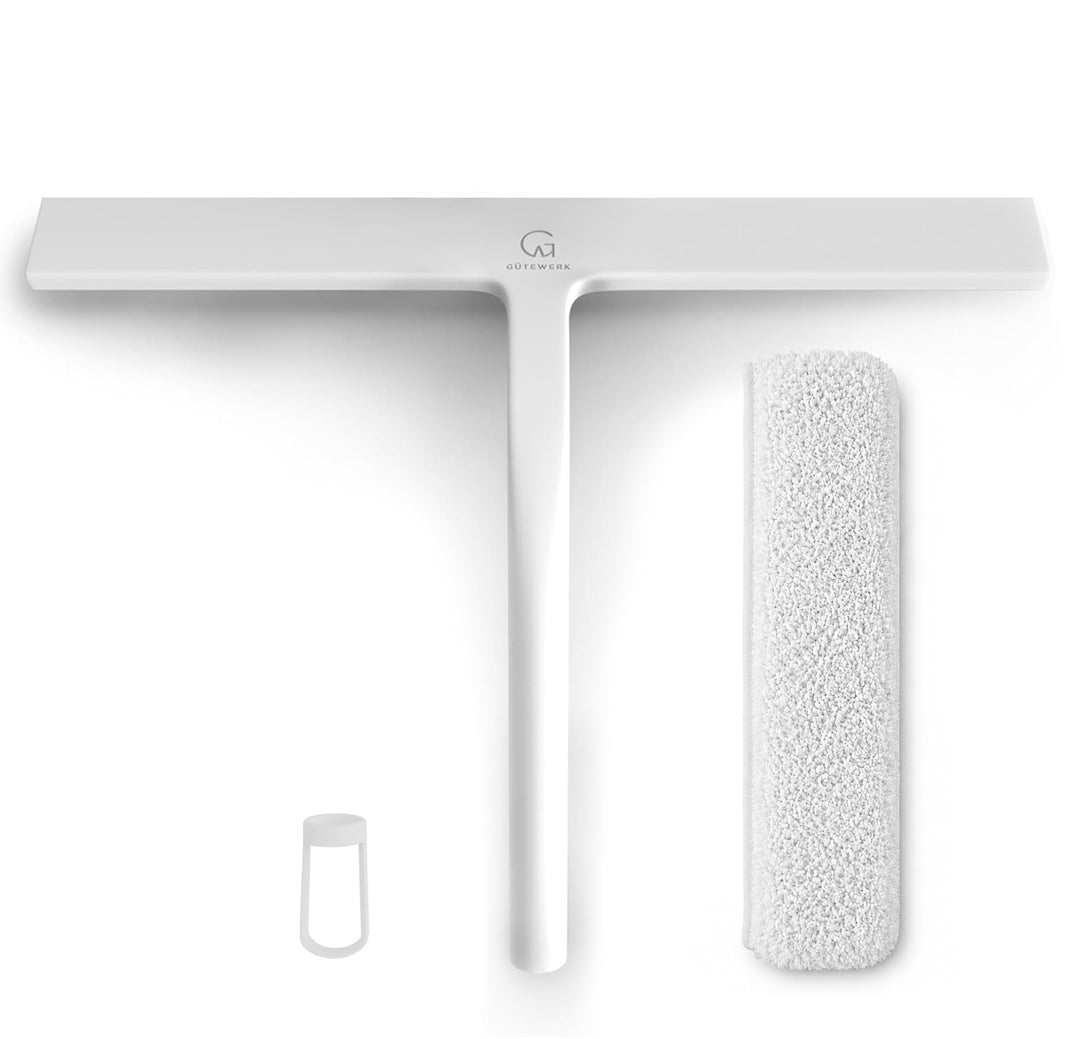 Fensterreiniger und Tuch 2 in 1, Glasreiniger 28 cm, Duschabzieher Box, Fensterreinigung waschbar, p