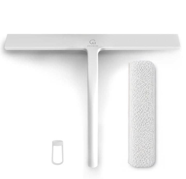 Fensterreiniger und Tuch 2 in 1, Glasreiniger 28 cm, Duschabzieher Box, Fensterreinigung waschbar, p