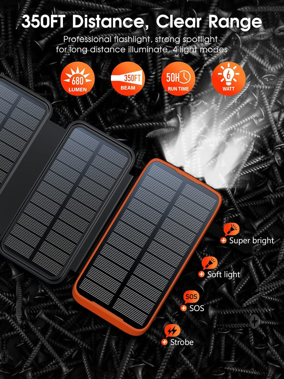 Solar Powerbank 20000mAh,Solar Ladegerät mit 3 Kabel QC4.0 22.5W USB C 20W Schnellladefunktion, mit