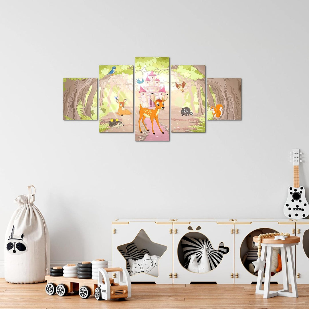 Runa Art Wandbilder Kinderzimmer Tiere 5 Teilig Bild auf Vlies Leinwand Deko Babyzimmer Spielzimmer