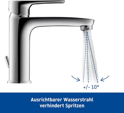 Duravit B11020 B.1 Waschtischarmatur, Grösse M (Auslauf Höhe 110 mm), Wasserhahn Bad mit Zugstangen-