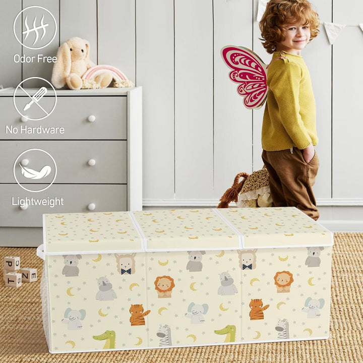 Spielzeugkiste Aufbewahrungsbox mit Deckel Kinder 96 x 32 x 40 cm, Faltbare und Platzsparend für Kin