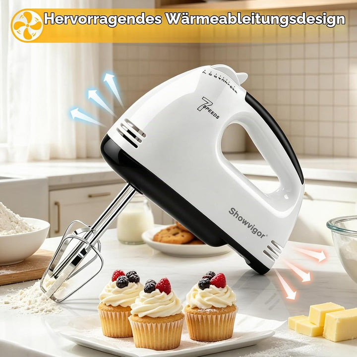 Handmixer Elektrisch 300W mit 7 Geschwindigkeiten, Ergonomischer Griff, Handrührgerät inkl. 2 Rührbe