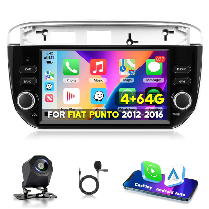 Carplay Autoradio für FIAT Punto 2012 2013 2014 2015 2016, 4GB+64GB Wireless Android Auto Stereo mit