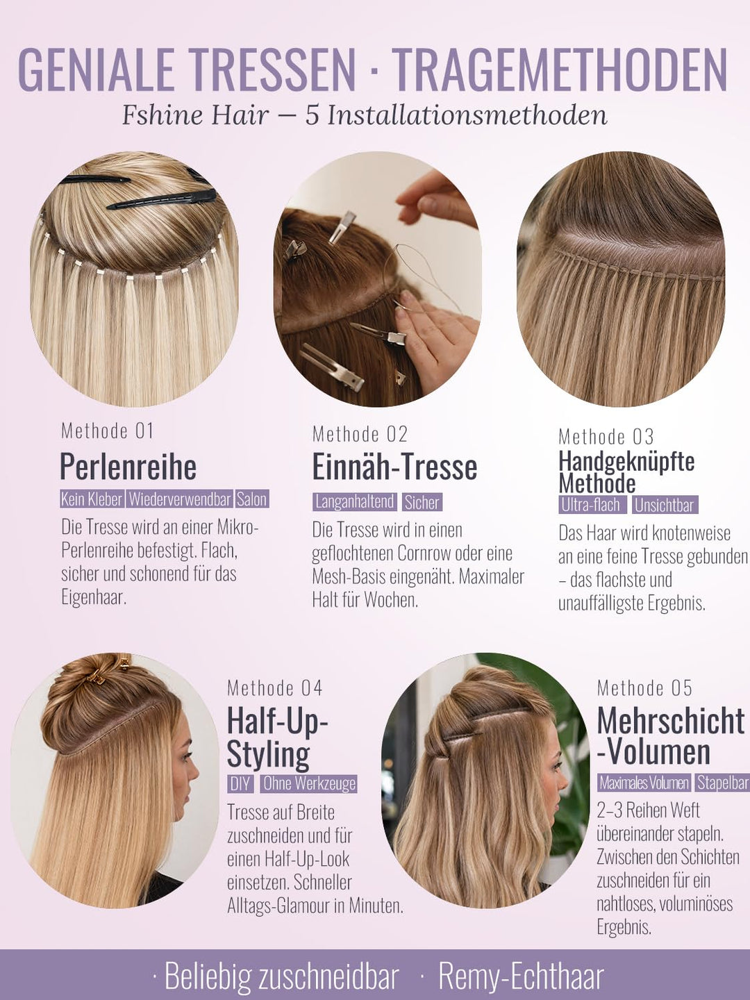 Fshine Echthaar Tressen 40 cm Haartressen Echthaar zum Einnähen 5 0g Ultradünn Genie Weft Extensions