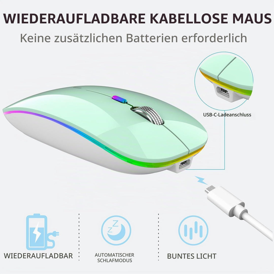 Uiosmuph G12 Maus Kabellos, LED 2.4G Leise Funkmaus Wiederaufladbar Wireless Mousemit Nano USB Empfä