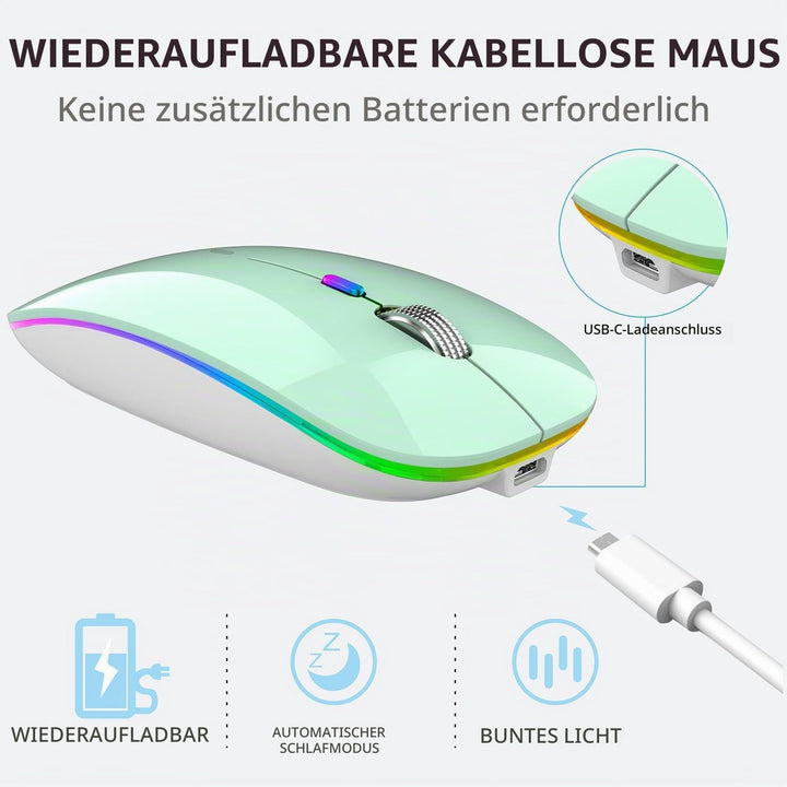 Uiosmuph G12 Maus Kabellos, LED 2.4G Leise Funkmaus Wiederaufladbar Wireless Mousemit Nano USB Empfä
