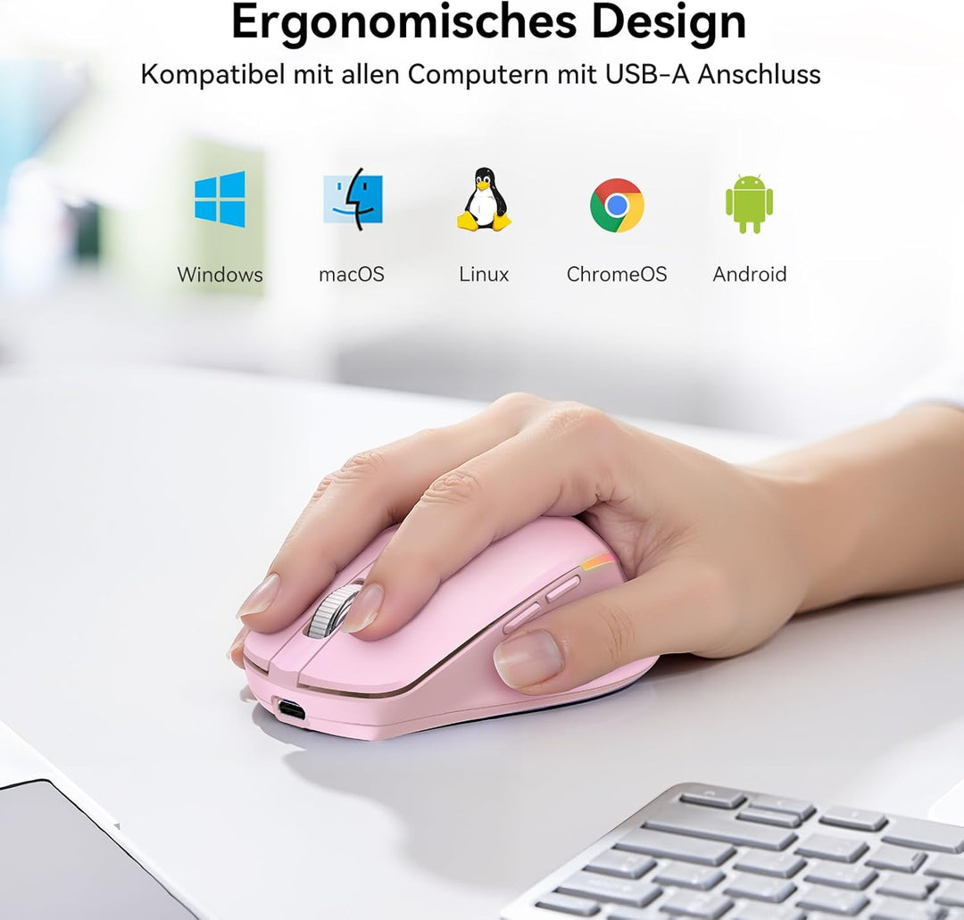 TECKNET Kabellose Maus mit Jiggler, 4800 DPI Wiederaufladbar Ergonomische Maus, 6 DPI-Einstellungen