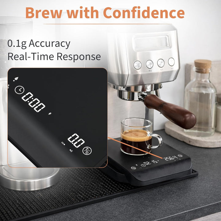 Kaffeewaage mit Timer für Espresso & Pour Over, 3 kg/0,1 g Präzisions-Digitalwaage, Auto-Timing, Tou
