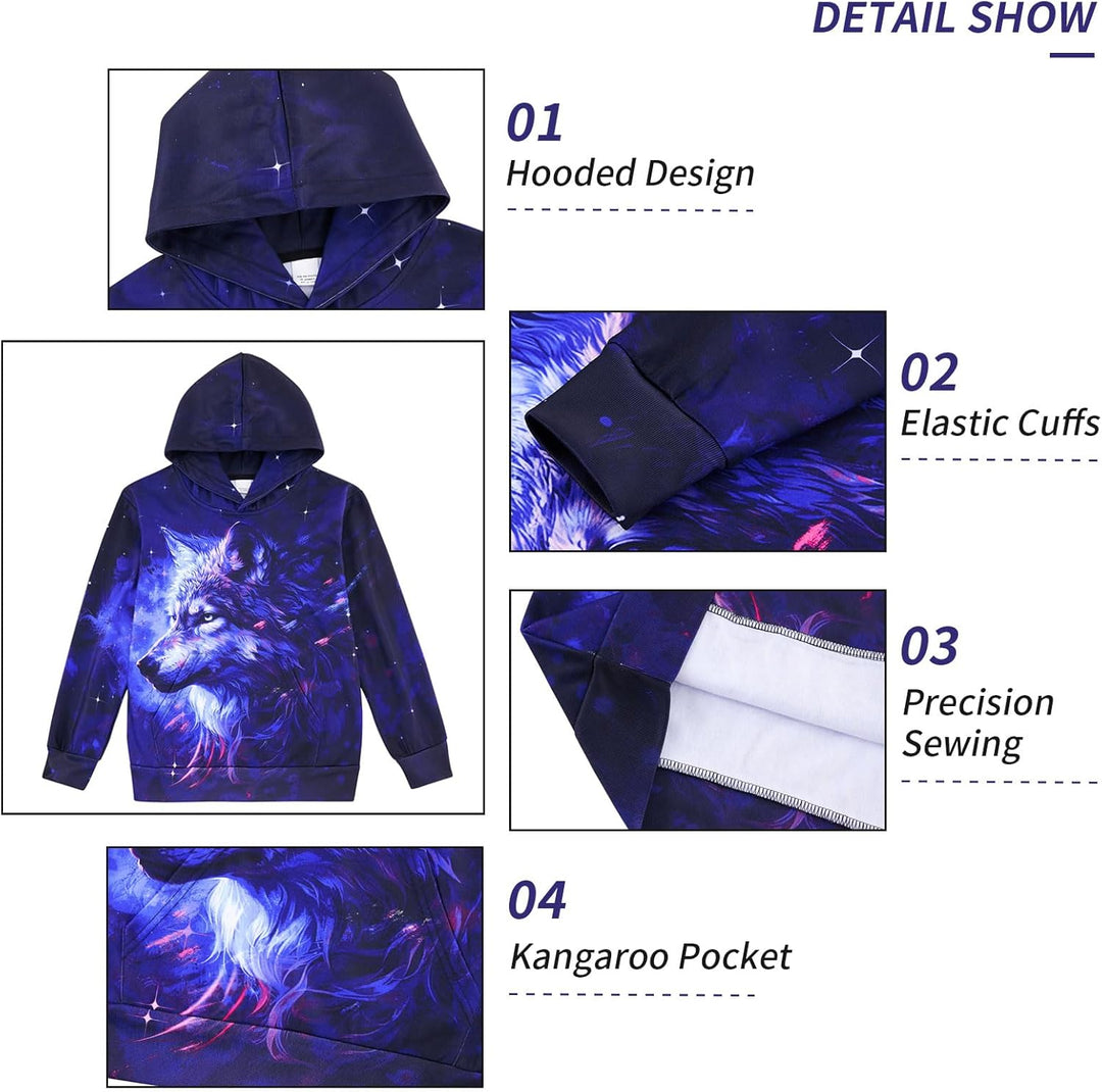 Fanient Pullover Jungen Mädchen 3D Print Fleece Hoodie Kinder Hooded Sweatshirt with Kangaroo Pocket