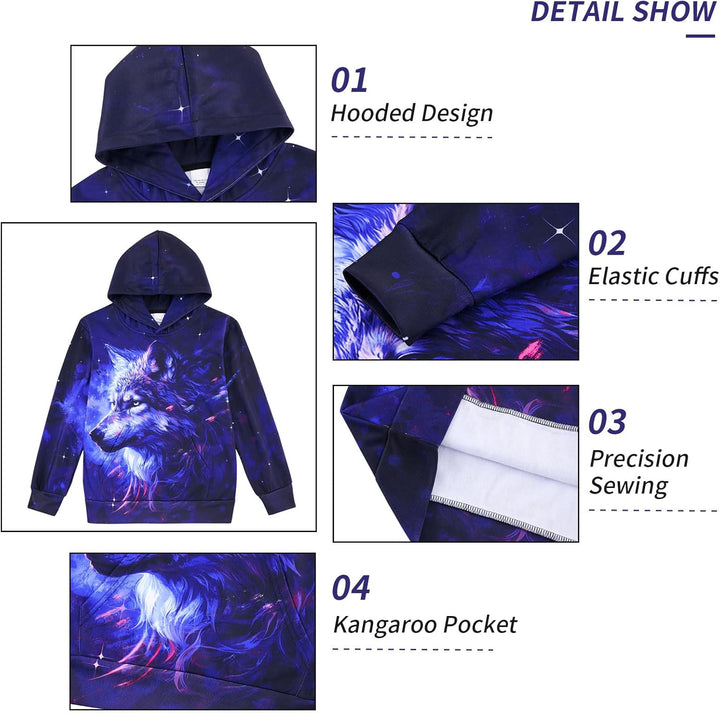 Fanient Pullover Jungen Mädchen 3D Print Fleece Hoodie Kinder Hooded Sweatshirt with Kangaroo Pocket