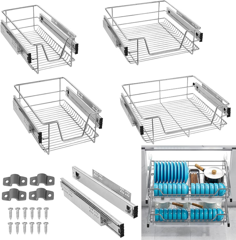 XMTECH 4 Stück Küchen Regal Teleskopschublade Küchenschublade Schlafzimmerschublade Schrankauszug Au