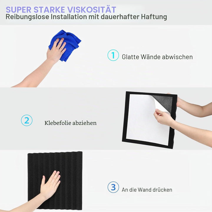 JBER Akustikschaumstoff-Platten, 48 Stück, 2,5 x 30 x 30 cm, Studio, Schalldämmung, Keil-Struktur, f