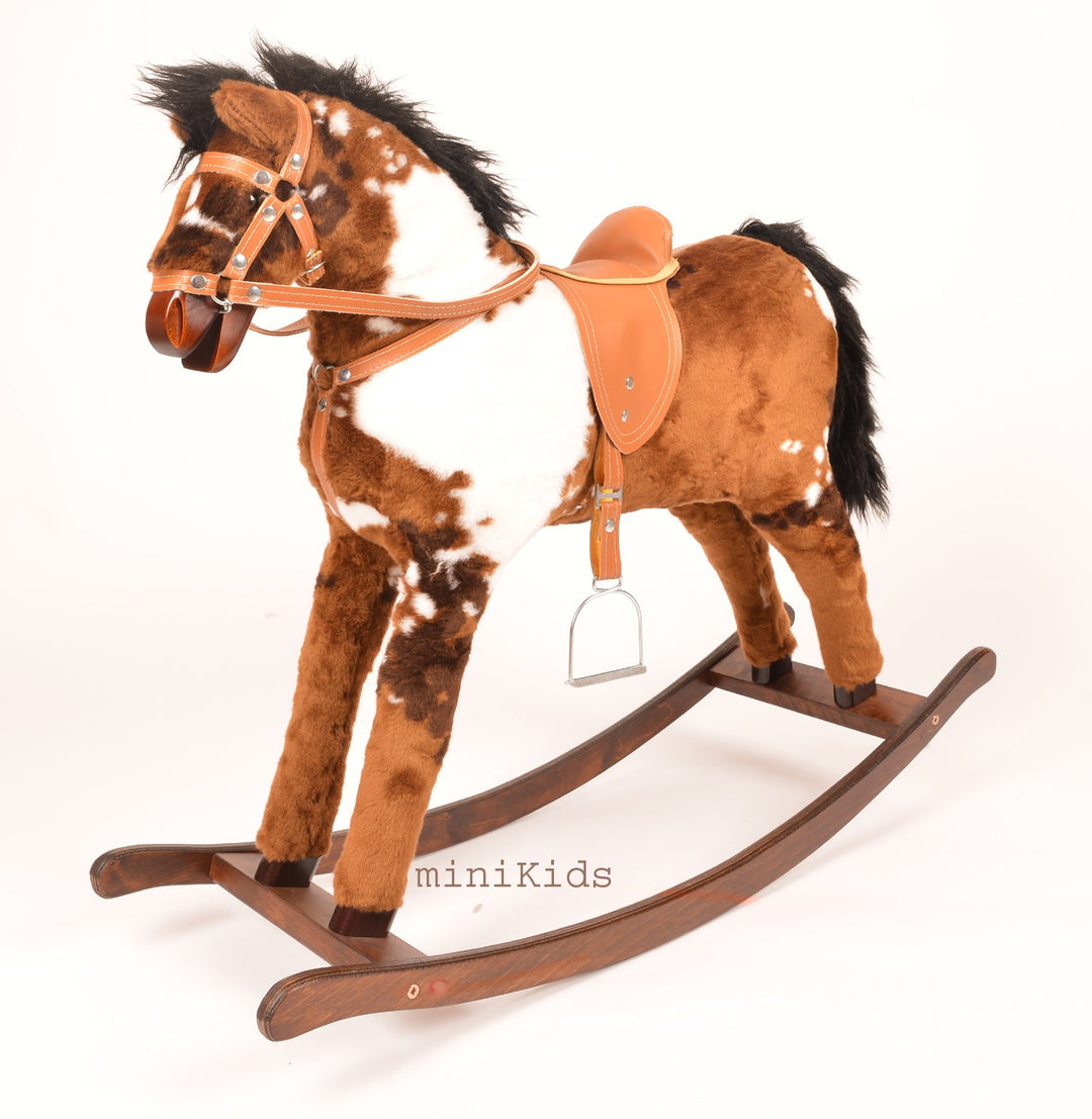 ALANEL Schaukelpferd Indiana Dark, Stabiles Massivholzrahmen, Handgefertigt, L: 105cm, B: 31cm, H: 7