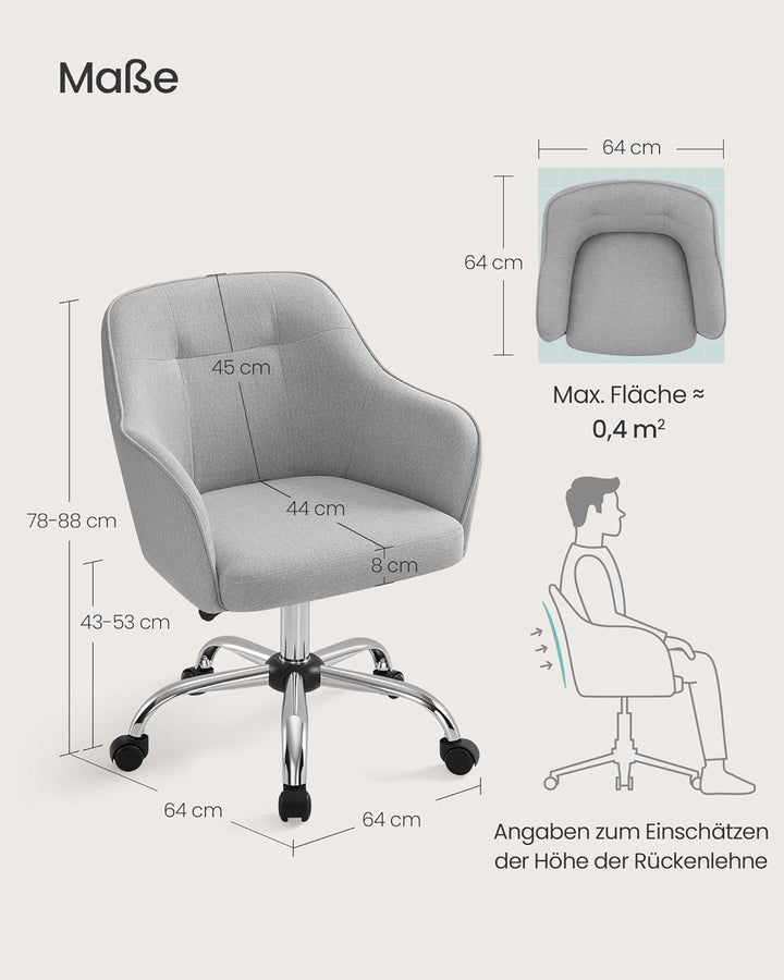 SONGMICS Homeoffice Stuhl, Drehstuhl, Schreibtischstuhl, höhenverstellbar, bis 110 kg belastbar, atm