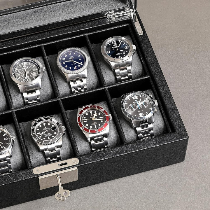 ROTHWELL Uhrenbox aus Leder mit 10 Fächern – Luxus-Uhrenetui, Veranstalter Uhrenaufbewahrung, Ultraw