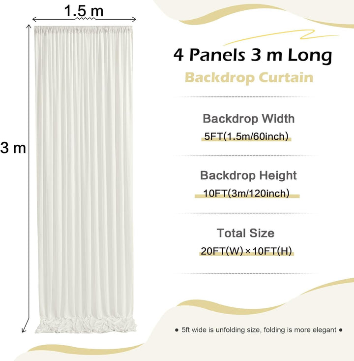 HBBMAGIC 4 Stücke 1,5×3cm Elfenbein Hintergrund Vorhänge für Hochzeit Party 100% Polyester Falten fr