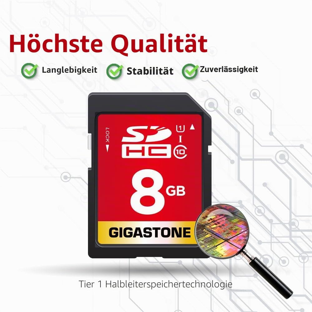Gigastone 8 GB SDHC-Speicherkarte, 5 Stück, hohe Geschwindigkeit für die Speicherung von Fotos, Vide