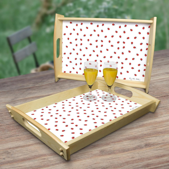 Mr. & Mrs. Panda Servier Tablett Marienkäfer Design - Geschenk, Verspielt, Grüne Punkte, sofatablett