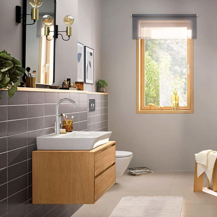 hansgrohe Waschtischarmatur Rebris E, Wasserhahn Bad mit Auslauf Höhe 210 mm, mit Zugstange, Badarma