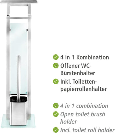 WENKO Stand WC-Garnitur Debar mit Ablage, aus mattiertem Edelstahl, Toilettenpapier- und WC-Bürstenh