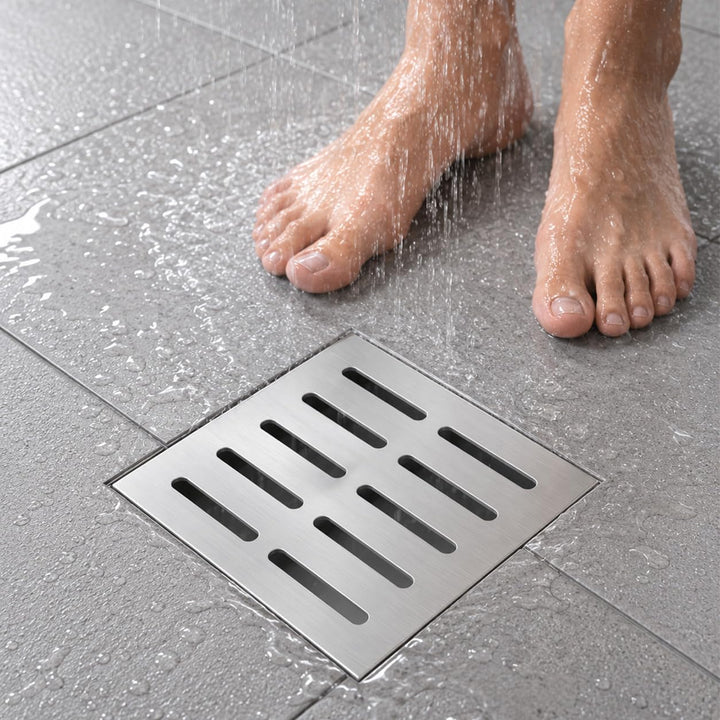 Edelstahl Bodenablauf Abdeckung mit Rahmen - Abflussgitter Quadratische Bodenablaufabdeckung 200 x 2