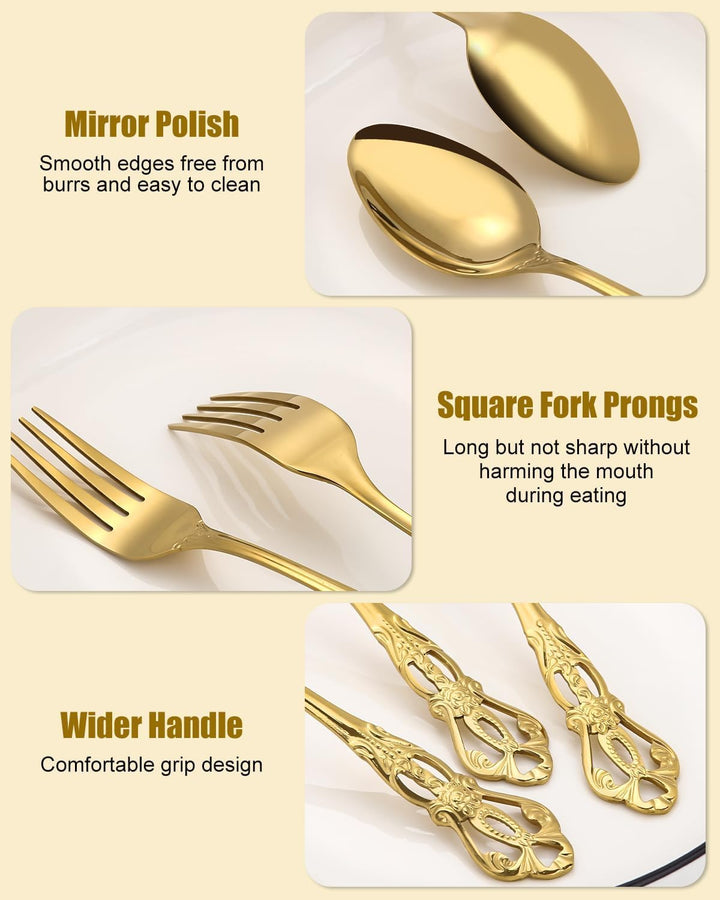 Besteck Set, 40-teilig Besteckset für 8 Personen, Edelstahl Poliert Essbesteck, Elegantes Besteck mi