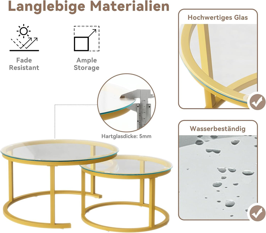 Hawthyhome Runde Beistelltisch 2er Set, Moderner Wohnzimmertisch, Couchtische Set Satztische für Woh