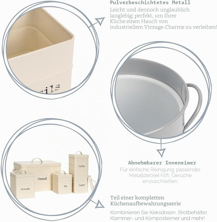 Harbour Housewares 1x cremefarbener Kompostbehälter für die Küche im Innenbereich - Aufbewahrungsbeh