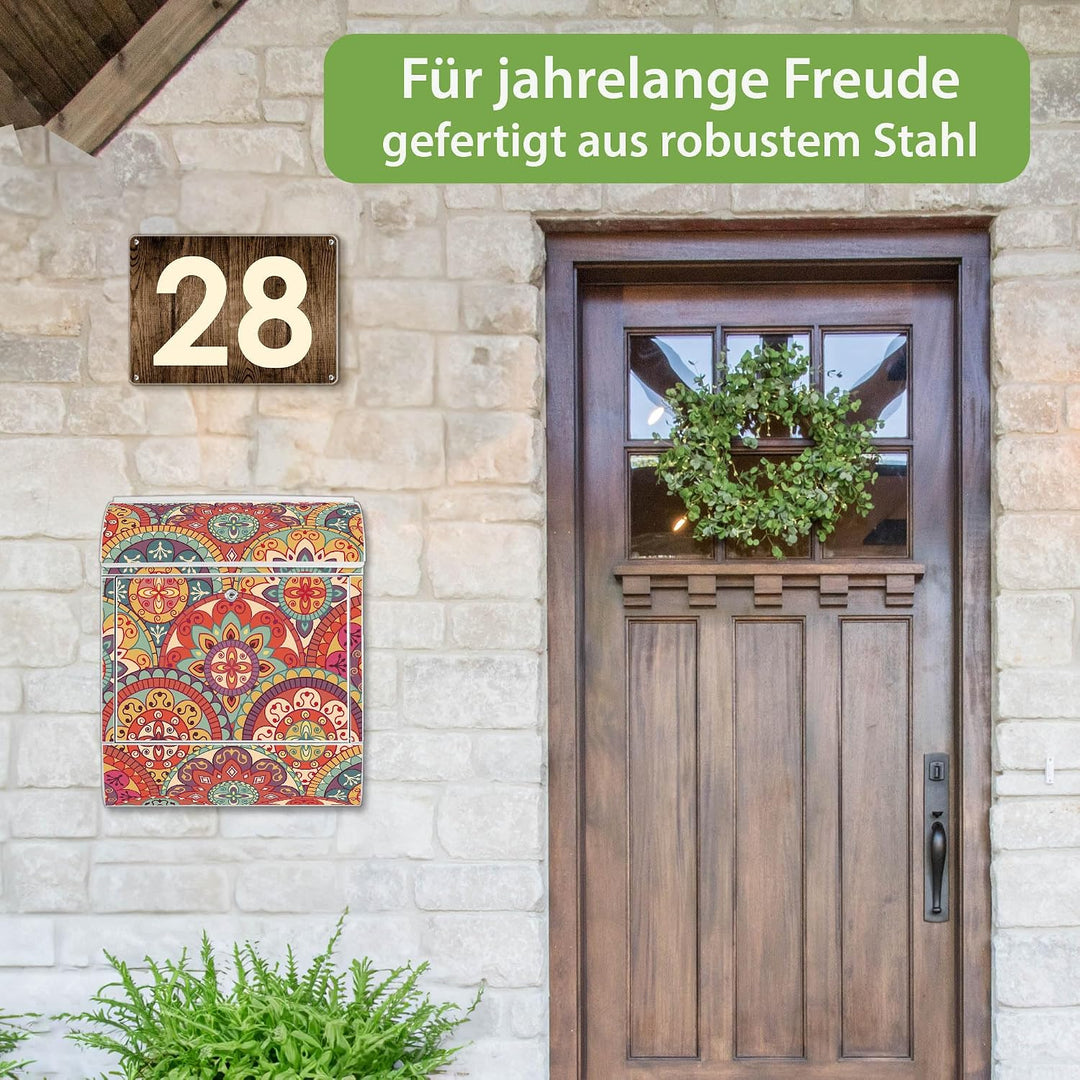 banjado® Design Briefkasten mit Motiv Rosetten 39x47x14cm &amp; 2 Schlüssel - Briefkasten Stahl weiss mi