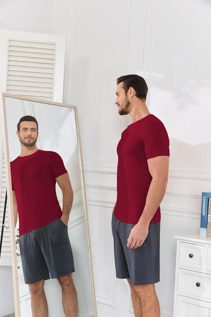 COLORFULLEAF 3/5er Pack Bambus Rundhals T-Shirt Herren Stretch Unterziehshirt Männer Einfarbig Busin