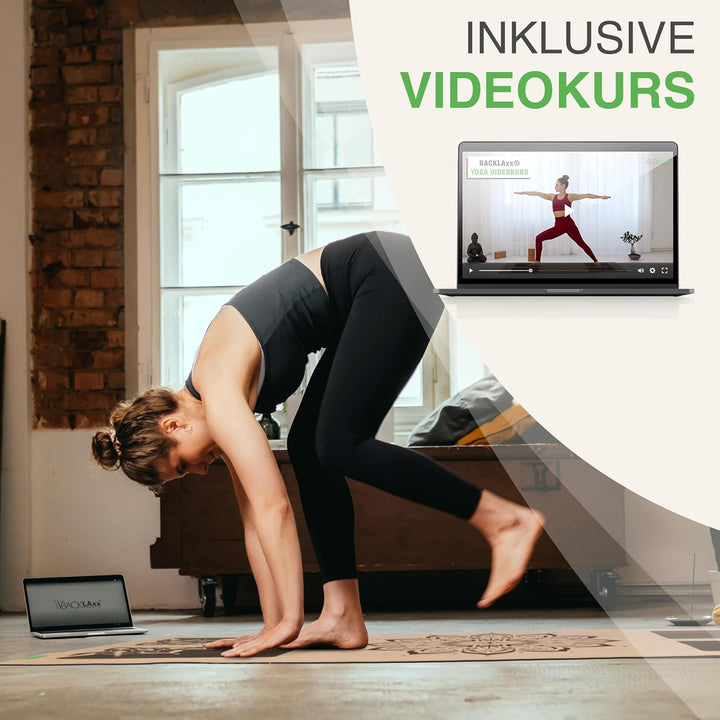 BACKLAXX ® Yogamatte Kork XXL [+50% mehr Fläche] mit Naturkautschuk - Yoga Matte nachhaltig, schadst