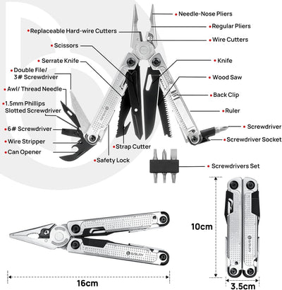 BIBURY Multitool Zange, Edelstahl Multi Tool mit verbessertem Seilschneider & Schraubenantrieb, Falt