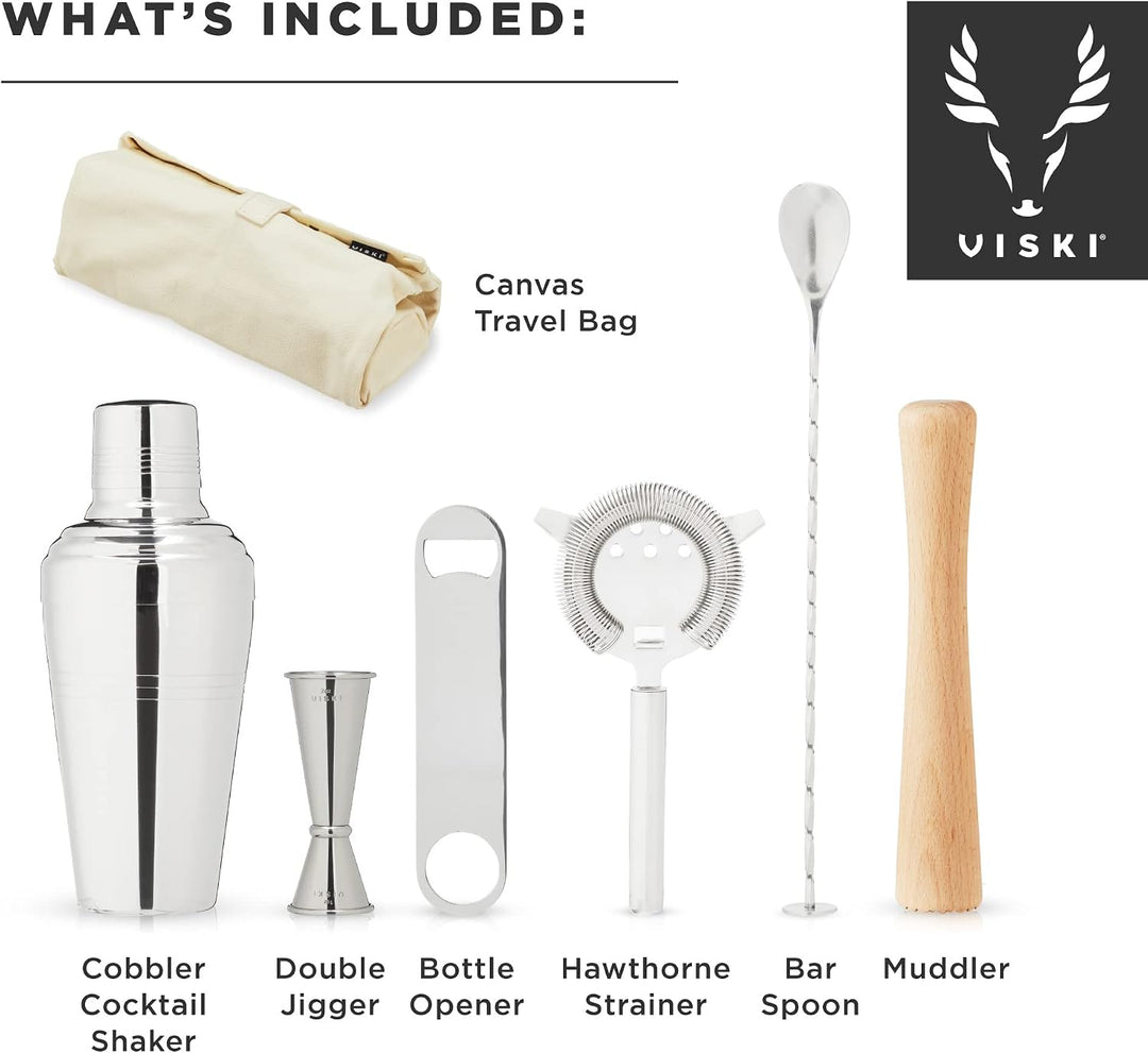 Viski 1090 Reise-Bar-Werkzeug Barzubehör-Sets, Edelstahl, braun, Braun