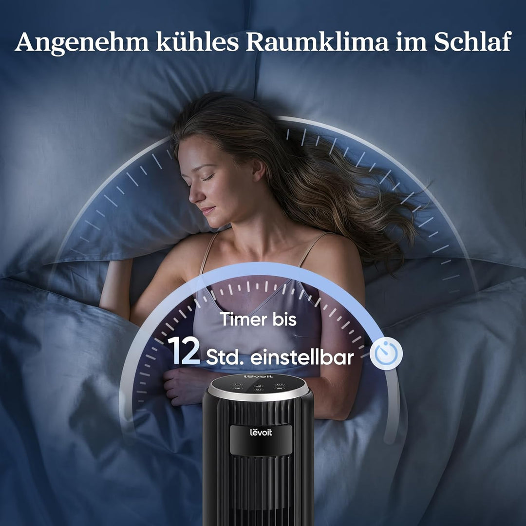 Levoit - DC Motor Turmventilator - 20dB sehr leiser Ventilator - 4 Modi/12 Stufen/12 Std Timer - Fer