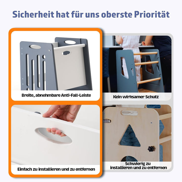 Kleinkind Tritthocker Kinderhocker, Toddler Tower & Lernhocker mit Sicherheitsbarriere, Kippschutz u