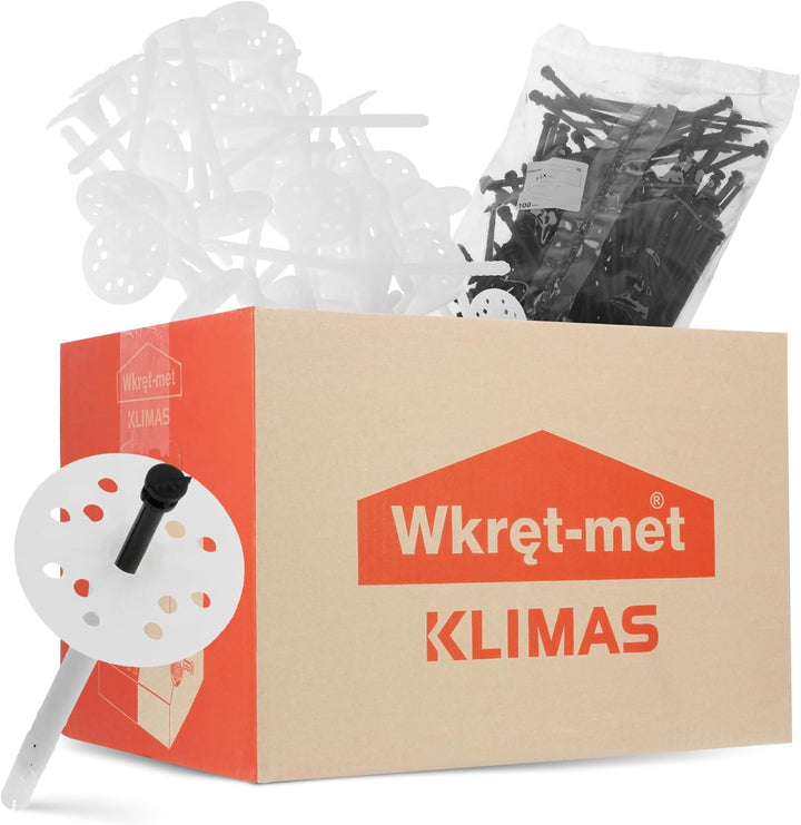 KLIMAS® Tellerdübel 100 Stück LTX ∅ 10 mm x 220 mm Dämmstoffdübel mit Kunststoffnagel Gelocht | Styr