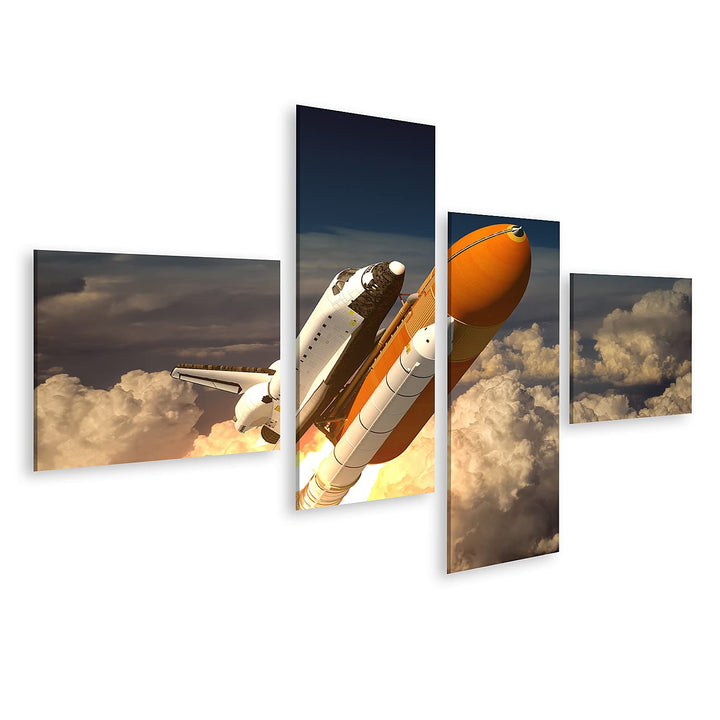 islandburner Bild auf Leinwand Space Shuttle Über Wolken Orange Rakete Bilder Wandbilder Poster Lein