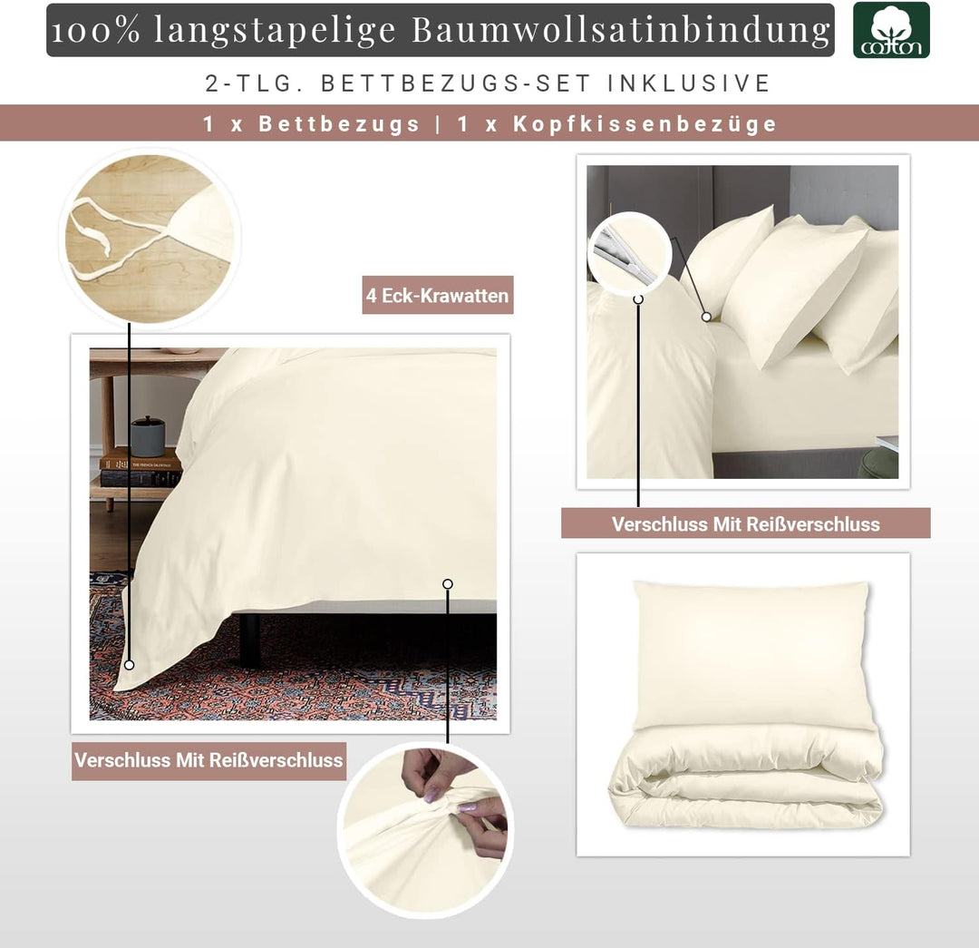 Pizuna 400 Fadenzahl aus Baumwolle Bettwäsche Neu Elfenbein, 100% Langstaple Baumwolle Bettbezug und