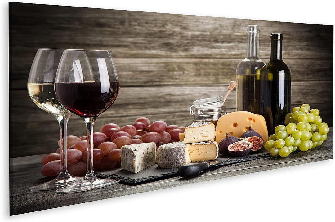 islandburner Bild auf Leinwand Wein Und Käse Stillleben Bilder Wandbilder Poster Leinwand 120x40cm -