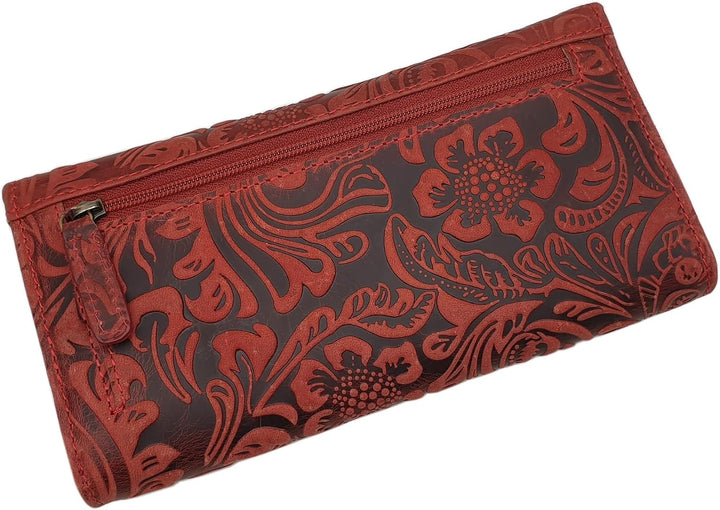 Grosse Vollrindleder Damen Geldbörse/Geldbeutel/Portemonnaie/Geldtasche/Portmonee mit Lianen Prägung