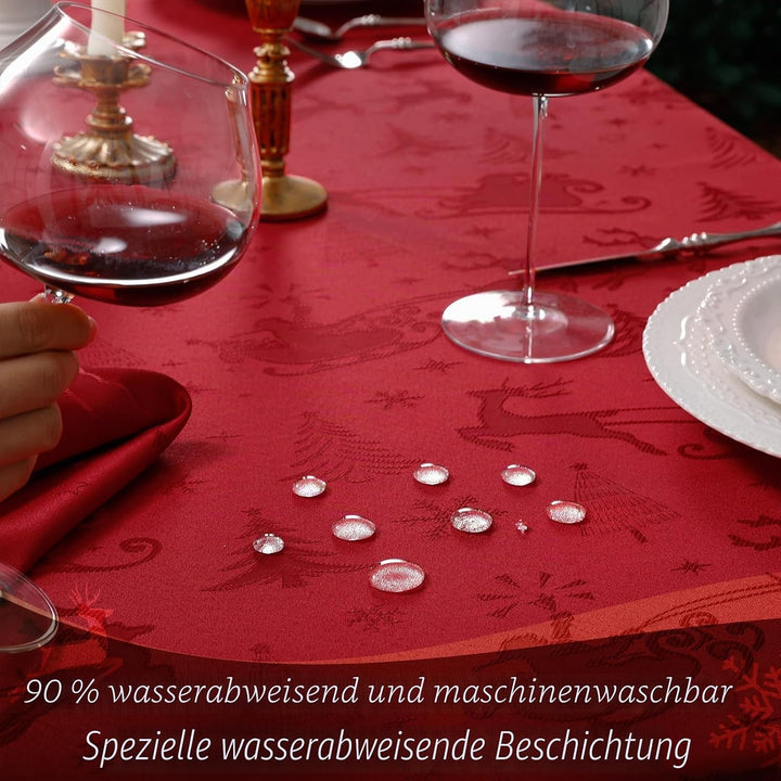 Romanstile Weihnachten Tischdecke rot abwaschbar 140x240 Jacquard Damask Rentier &amp; Weihnachtsbaum,re