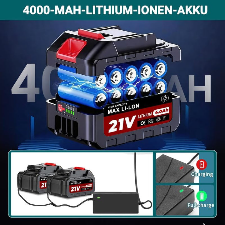 Hengriacly Akku Rasentrimmer mit Akku, Freischneider mit Unkrautbürste Enthält 2 4000mAh Batterien,