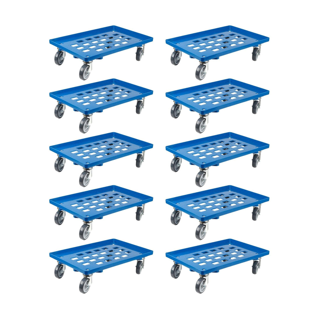 SparSet 10x Transportroller für Euroboxen 60x40cm mit Gummiräder blau | Gitter/Rasterdeck | 2 Lenkro