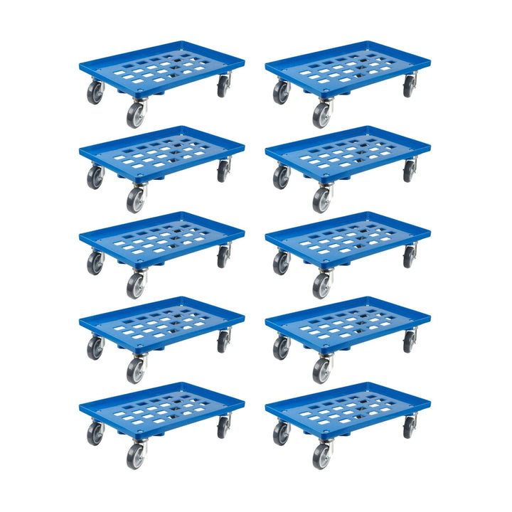 SparSet 10x Transportroller für Euroboxen 60x40cm mit Gummiräder blau | Gitter/Rasterdeck | 2 Lenkro