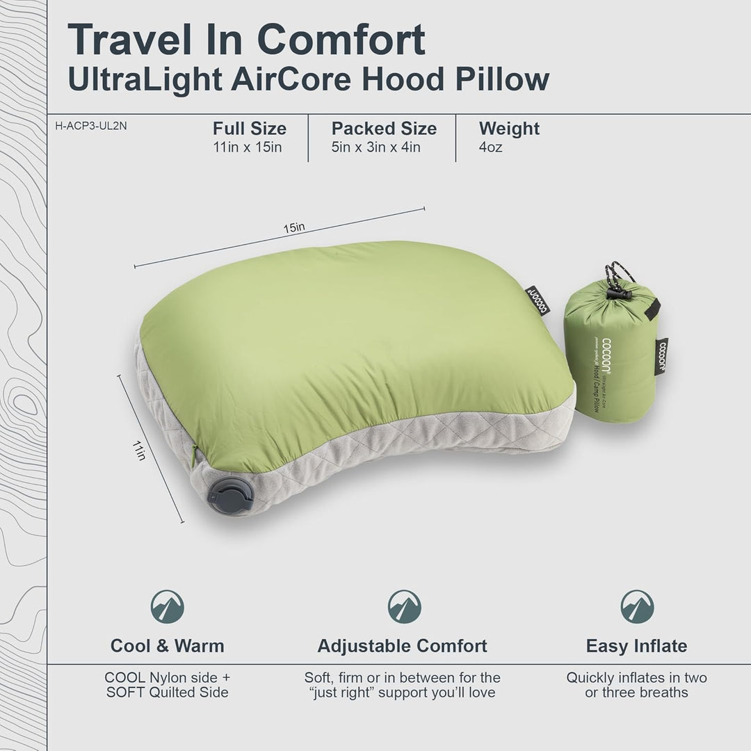 Cocoon Air-Core Hood/Camp Pillow Grösse 28 x 37 cm Wasabi/Grey, Wasabi/Grey
